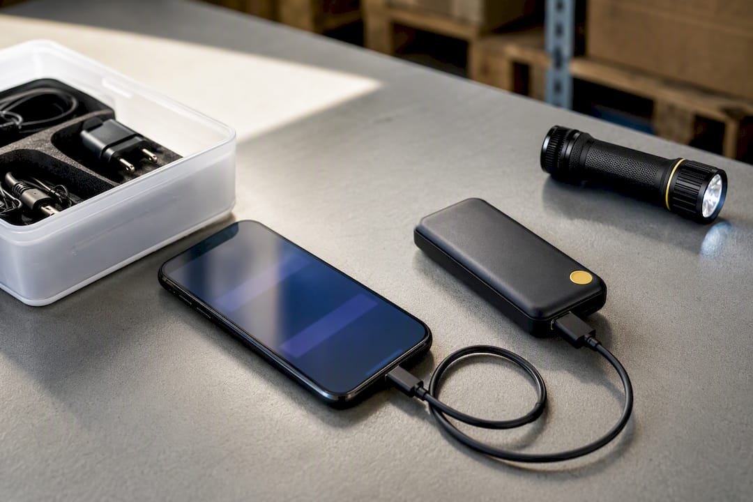 Power bank collegato allo smartphone per l'inventario