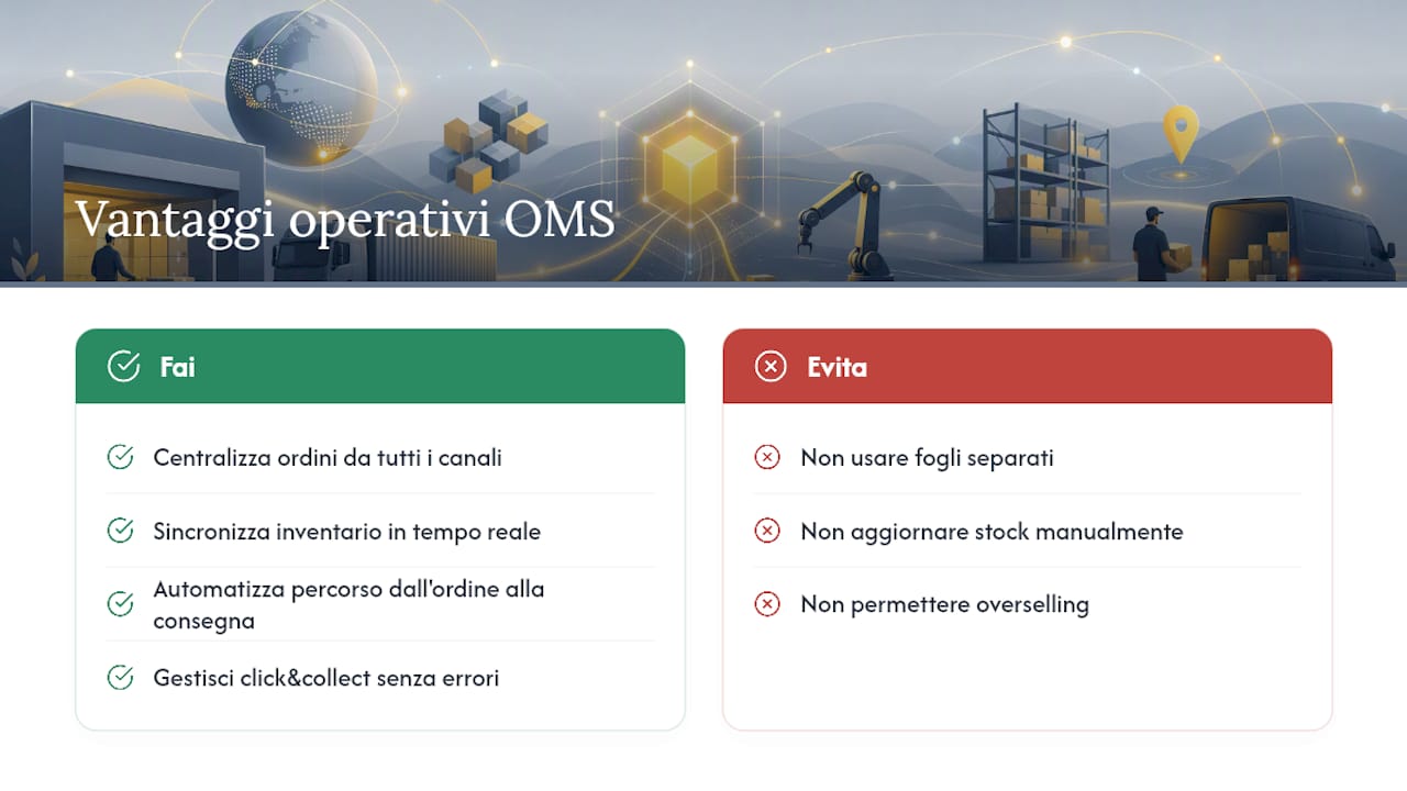 Che cosa fa un sistema di gestione ordini (OMS) e perché conviene adottarlo — overview diagram