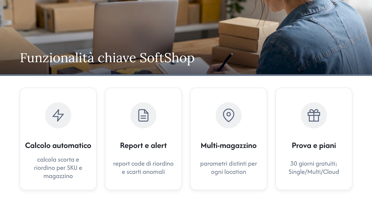 SoftShop: automatizzare il calcolo di scorte e punto di riordino — overview diagram