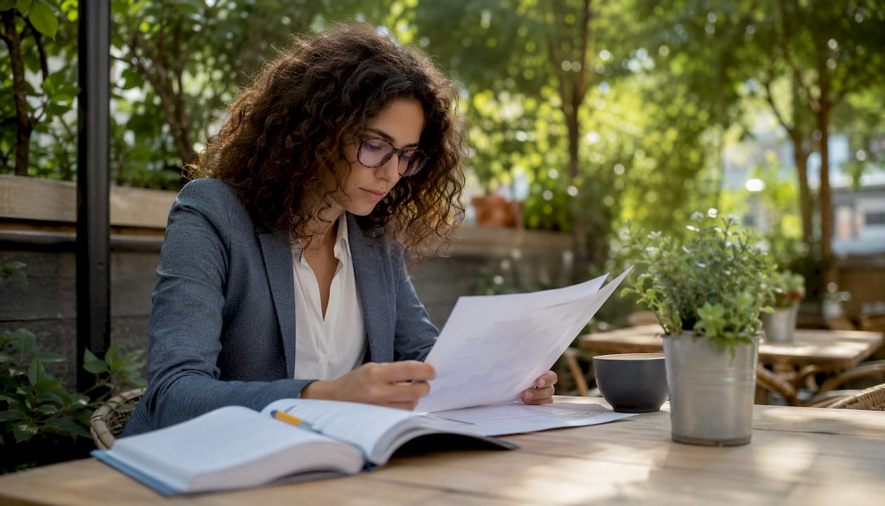 Donna d'affari che analizza i requisiti per la scelta di un software