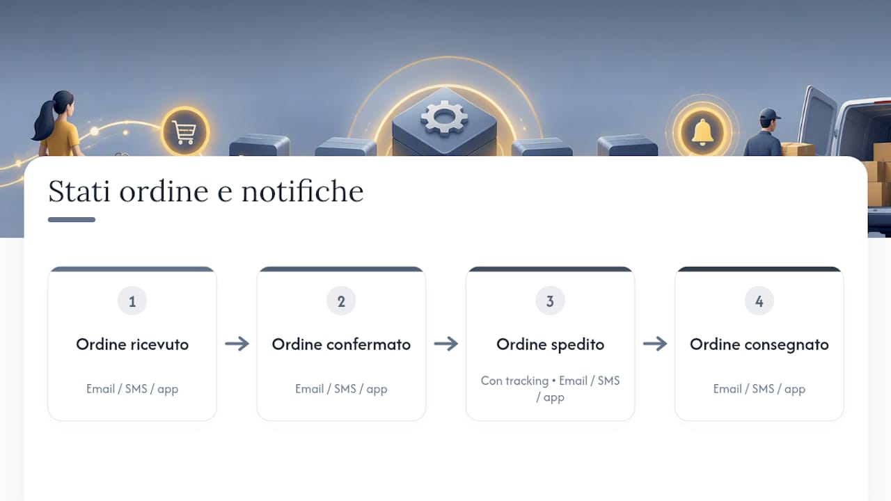 Quattro stati dell'ordine con notifiche automatiche