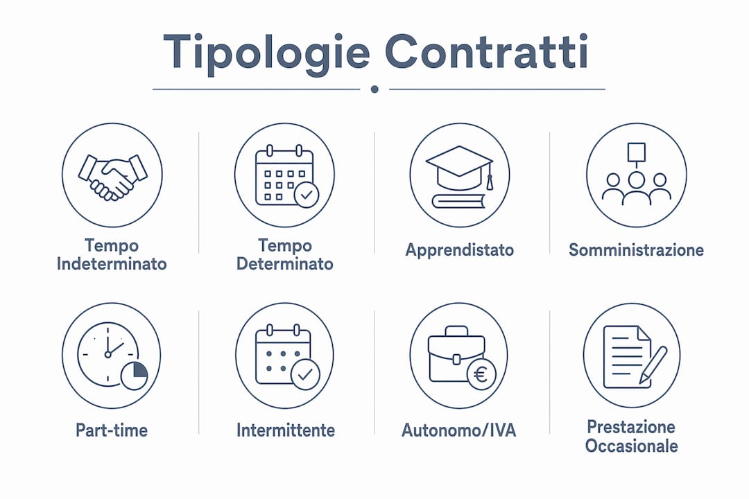 Schema verticale che illustra le diverse tipologie di contratto