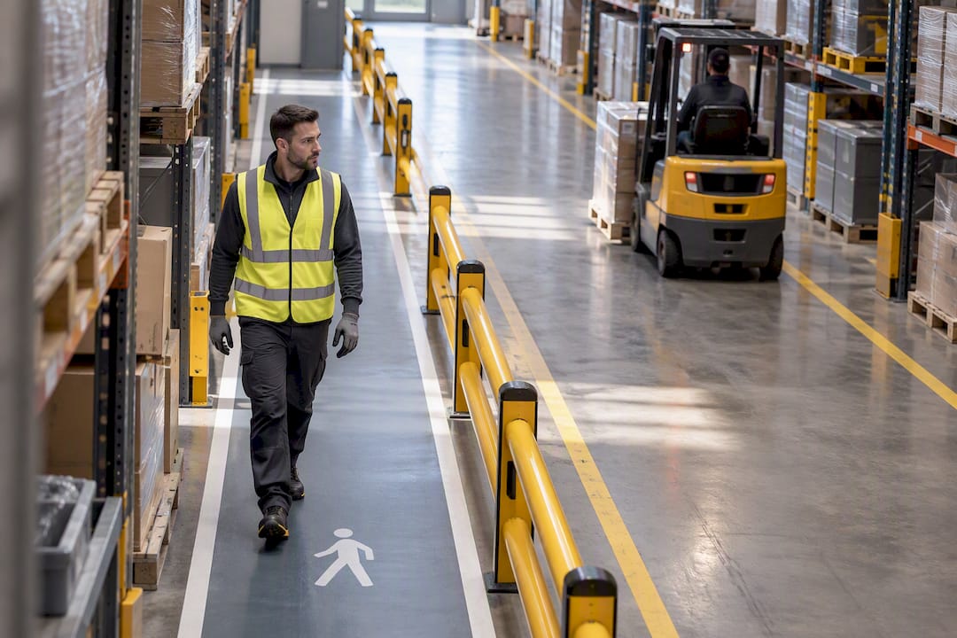 Corsie di sicurezza per pedoni e carrelli elevatori in magazzino